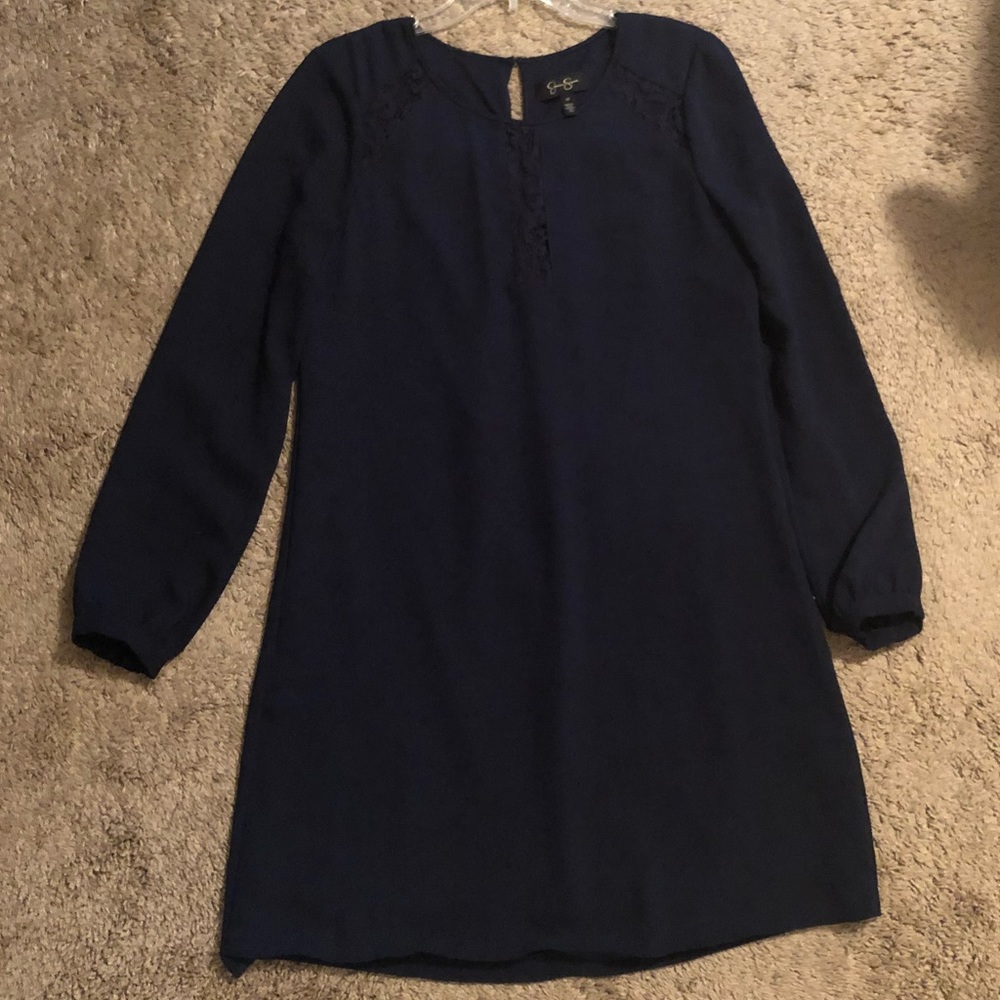 jessica simpson navy blue dress Jessica Simpson A Line Dress Womans Size L Navy Blue Pleated